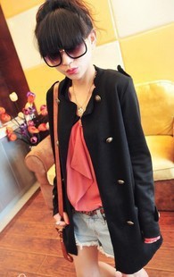 Fashion autumn female stand collar double breasted trench medium-long outerwear 616