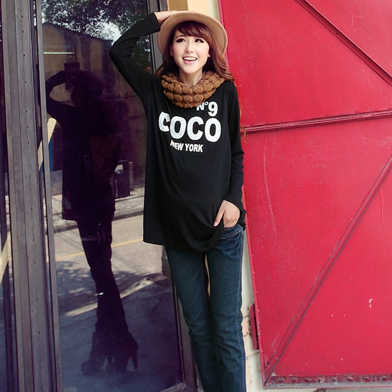 Fashion autumn maternity clothing letter t-shirt o-neck long-sleeve maternity top