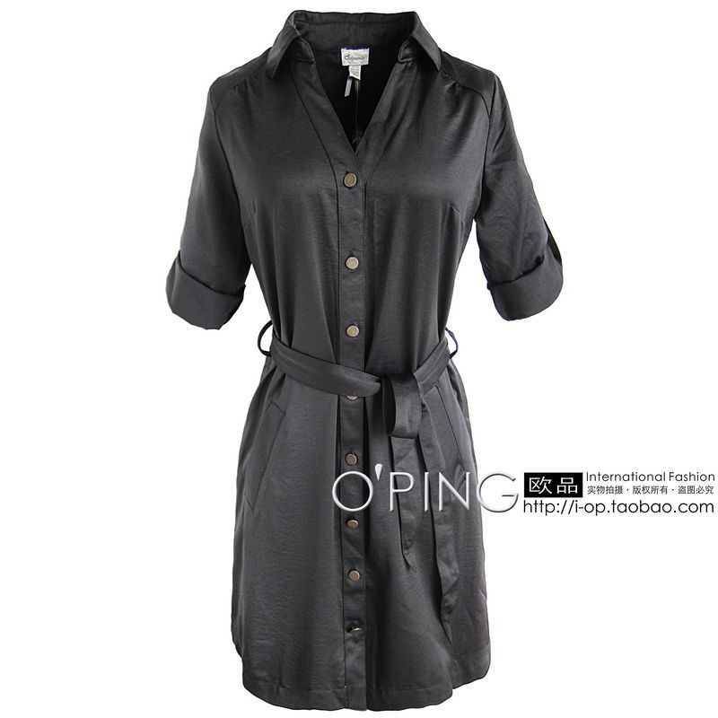 Fashion autumn OL outfit two ways belt pocket medium-long trench outerwear plus size available