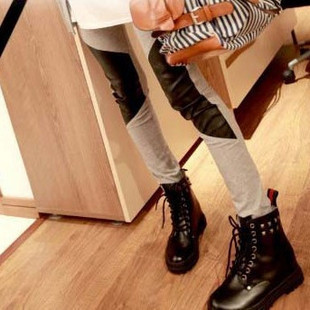 Fashion autumn personality female big knee patchwork cotton all-match legging patchwork parallel-chord leather