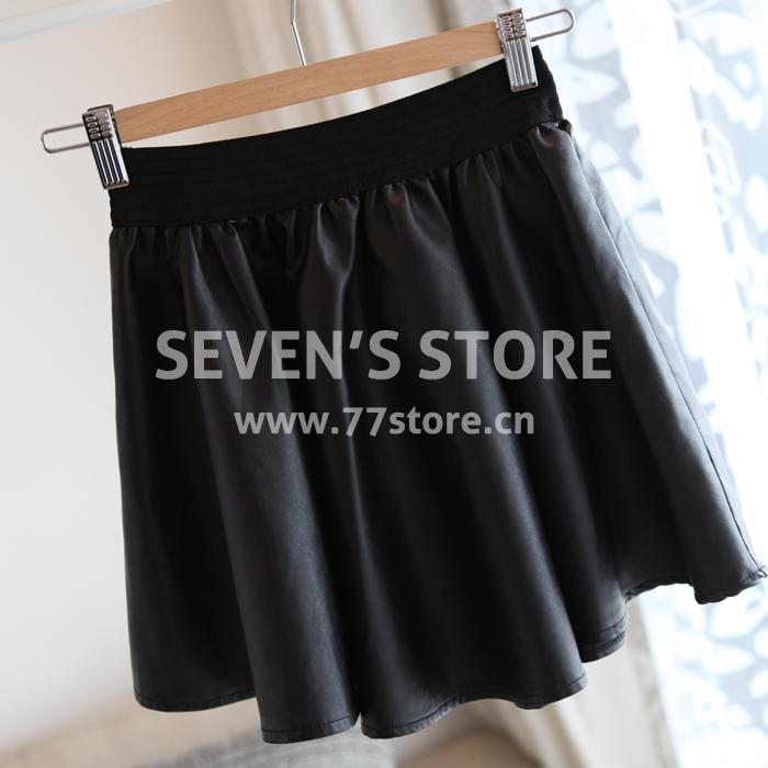 Fashion autumn quality PU water wash faux leather short half-length skirt