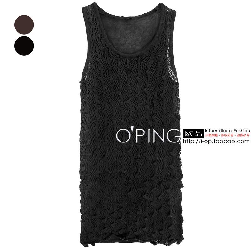 Fashion autumn sexy cutout perspectivity long design yarn woven vest