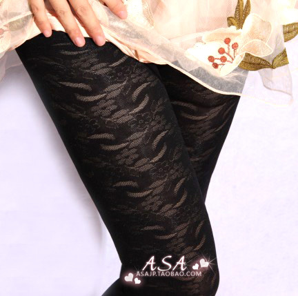 Fashion autumn small flower vintage cutout net jacquard basic pantyhose stockings black free shipping