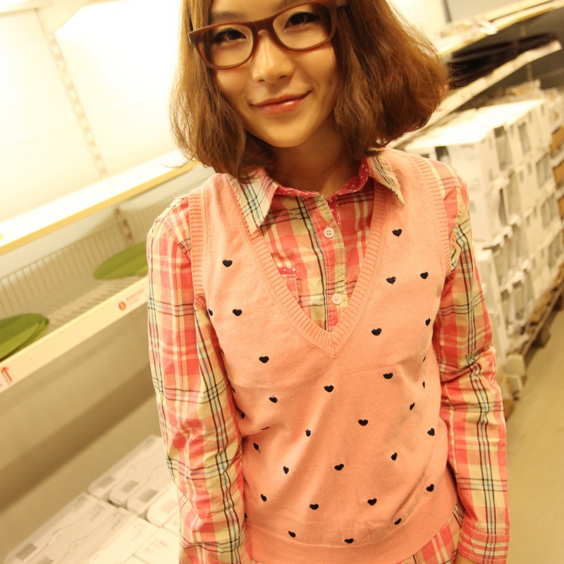 Fashion autumn sweet heart pattern preppy style V-neck color block knitted small vest female