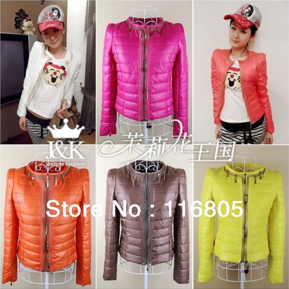 Fashion Autumn Winter Candy Color Zipper Cotton-padded Jackets Black Coats Women Winter Mencler 1965