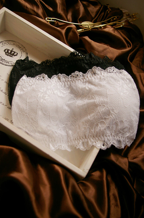 Fashion basic super soft lace tube top tube top underwear bra 70758085 black-and-white 2