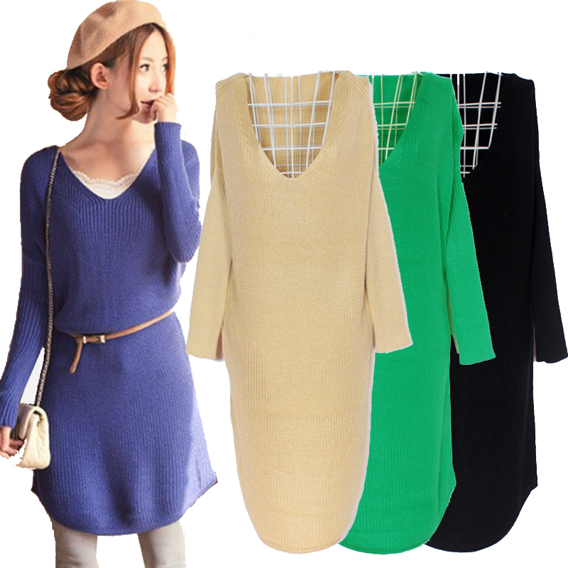Fashion batwing sleeve sweater one-piece dress loose basic ultra long paragraphs knitted big sweater 8