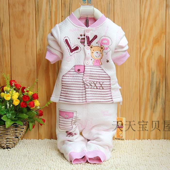 Fashion bear b-1233 love bear colored cotton jacquard thermal child underwear set