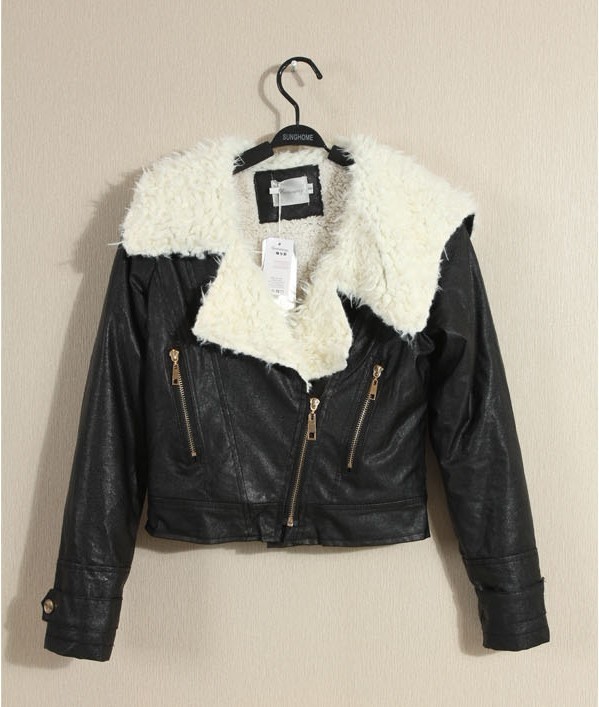 Fashion berber fleece PU leather coat