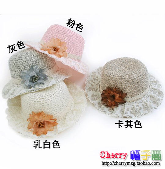 Fashion big flower 2012 women's sun-shading hat spring and summer all-match lace straw braid small fedoras