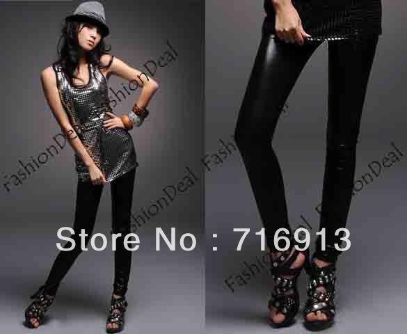 Fashion Black Faux leather leggings  Legging Ladies' Leggings Shiny Pants Tights/Pants free shipping 1967