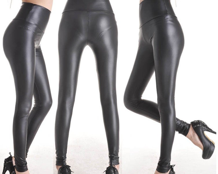 Fashion Black Leather Ladies' Leggings Pants, Shiny Tregging Tights Trousers,Free Shipping