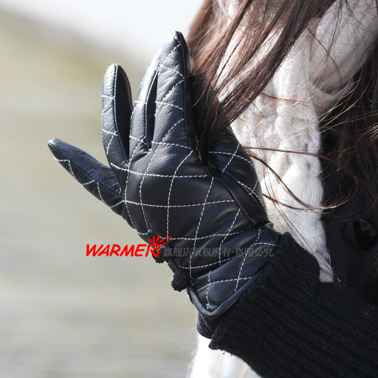 Fashion black suede women's genuine leather plaid glove 1 pair/lot