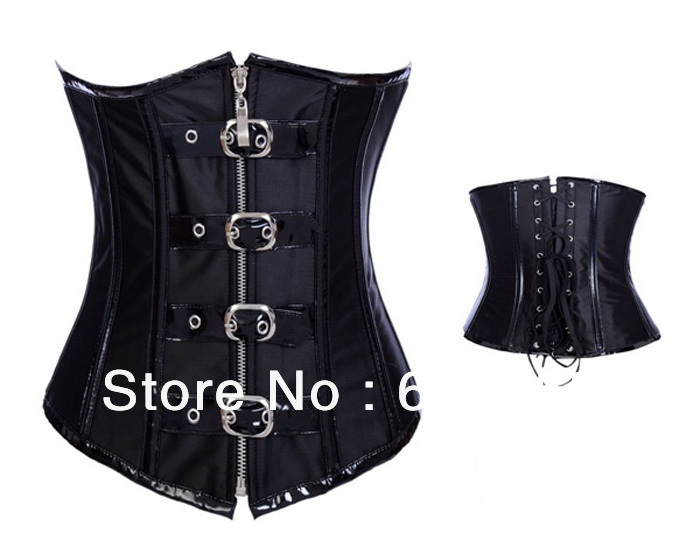 Fashion  black Women intimates shaper sexy lingerie  leather steel bone corset  size S-2XL 2834 wholesale