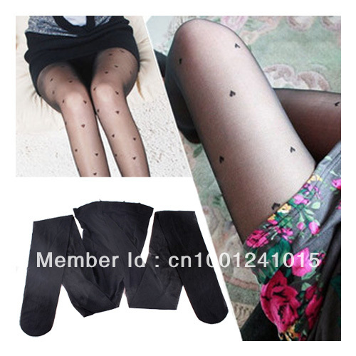 Fashion Black Women Pretty Peach Heart Style Pattern Jacquard Pantyhose Tights [8615|01|01]