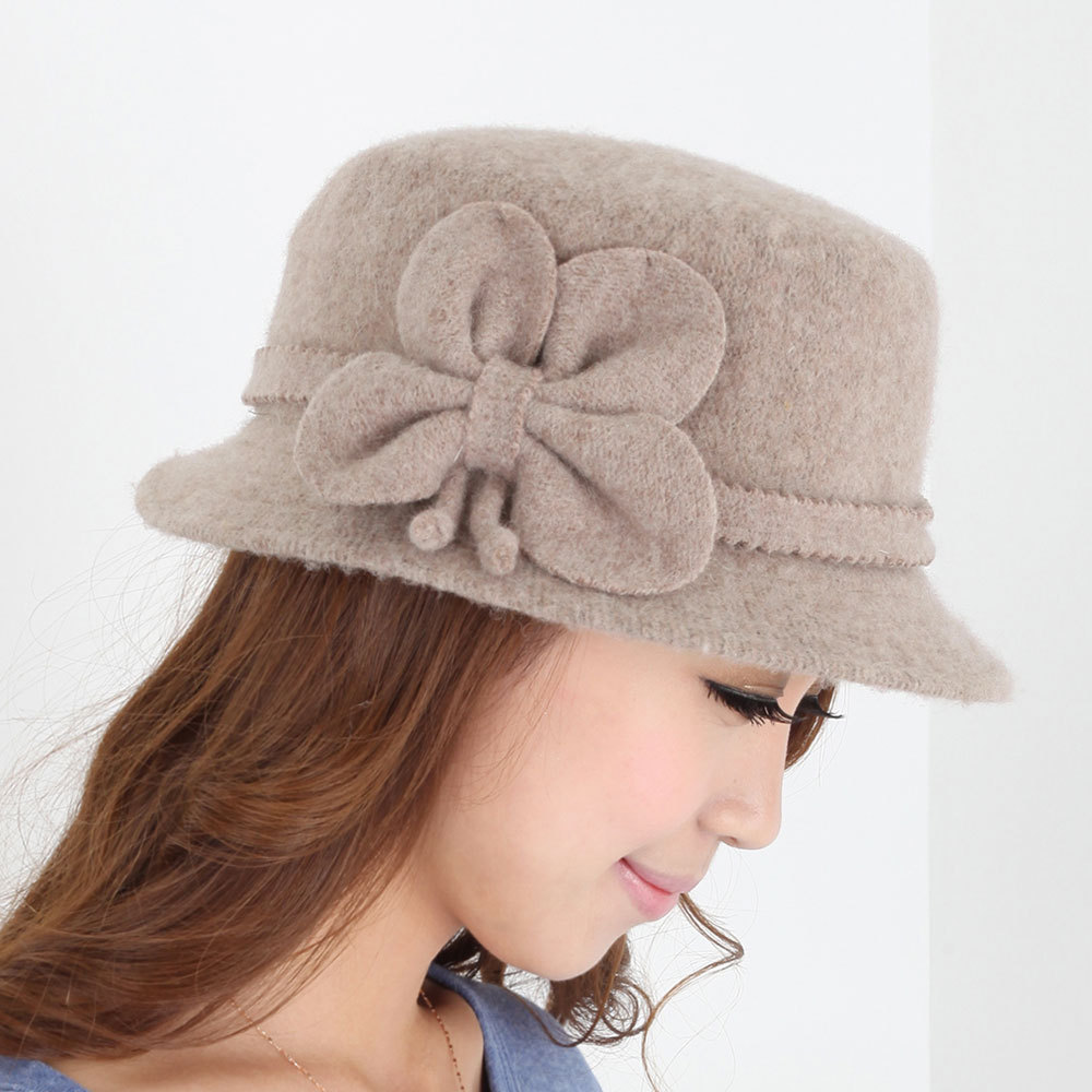 fashion bonnet Butterfly wool bucket hats small fedoras bow women's hat winter thermal p051 free shipping
