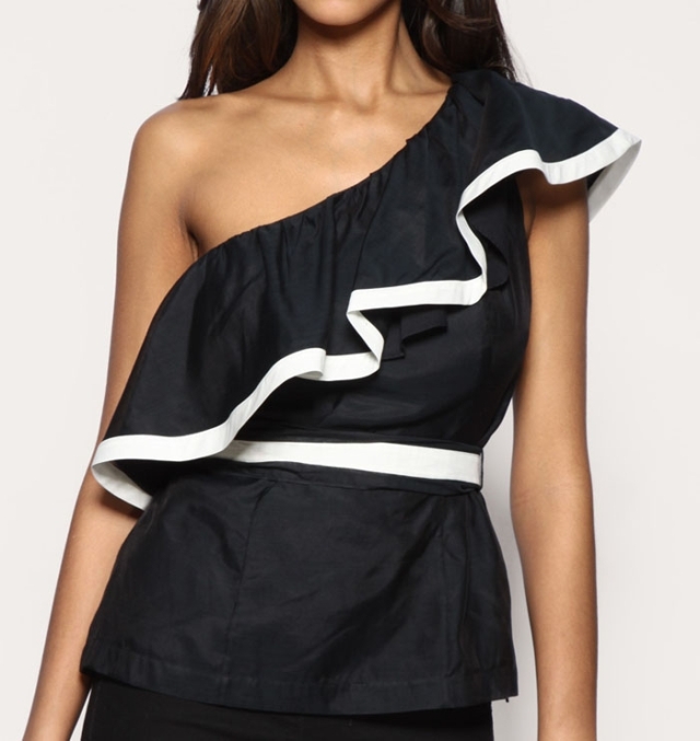 Fashion bow belt bandage oblique top one shoulder big lotus leaf kimono strapless all-match paragraph