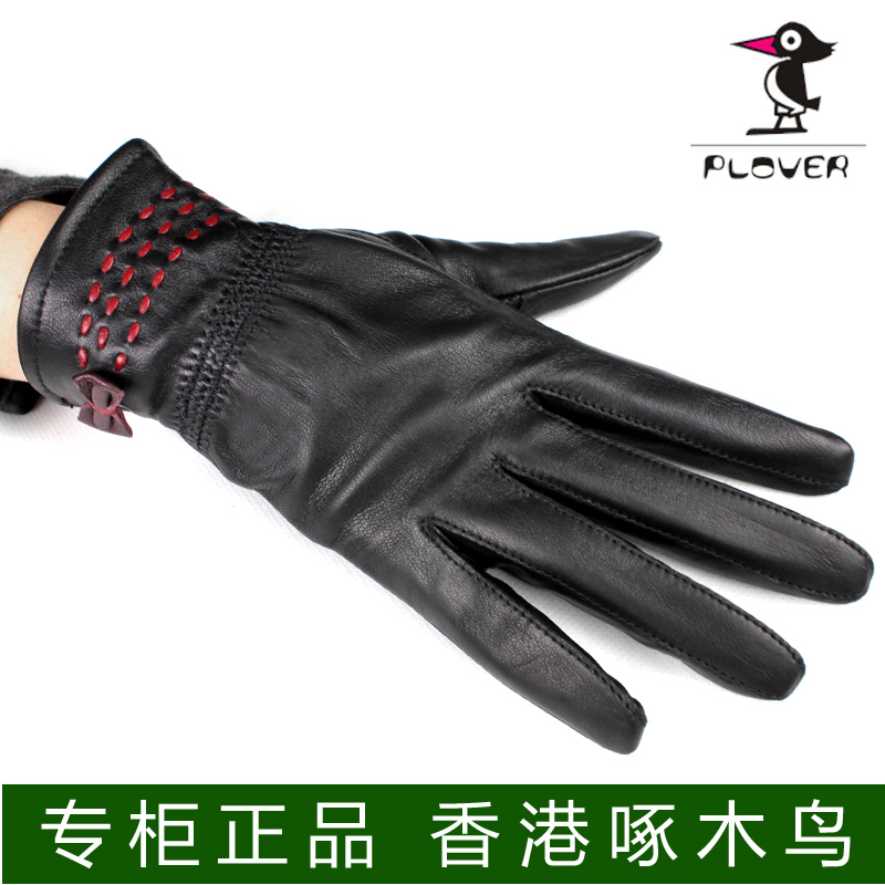 Fashion bow women's genuine leather gloves sheepskin gloves winter thin gloves