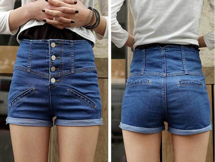 Fashion brand ladies shorts VIVI high waist denim shorts Free shipping