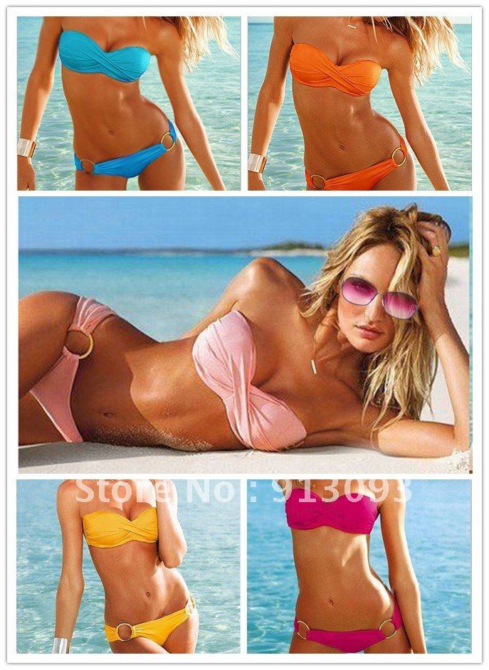 Fashion Brand woman Sexy bikini with PAD Hot swimsuits Ladies Padded  Bra Low Rise swimwear beachwear 6 colors T5