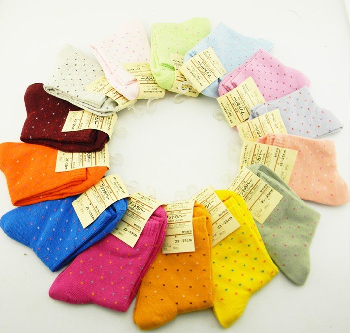 Fashion Brand Women's Cotton Breathable Sports Socks With Polka Dot Pattern,30 Pair/Lot+Free shipping