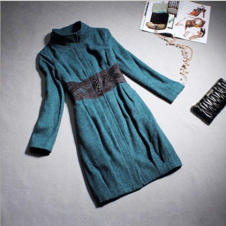 Fashion Brand Women Stand Collar Slim Wool Coat Outerwear