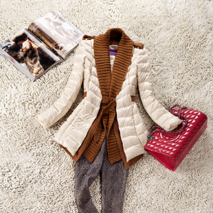 Fashion brief classic woolen patchwork thickening thermal down coat outerwear female belt