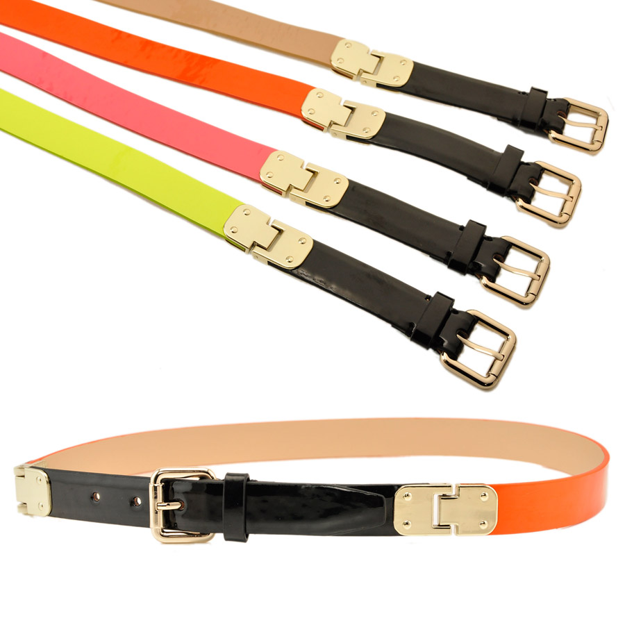 Fashion brief elegant genuine leather japanned leather candy color personality color block fashion women's strap fashion belt