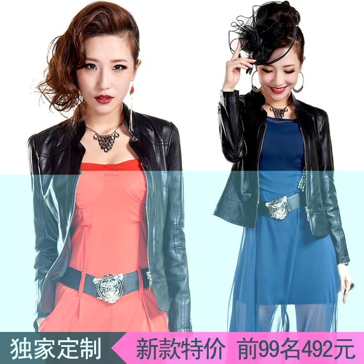 Fashion brief sheepskin genuine leather clothing female short design slim outerwear motorcycle leather clothing plus size