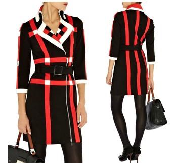 Fashion british style double breasted stripe color block decoration outerwear three quarter sleeve slim waist slim trench