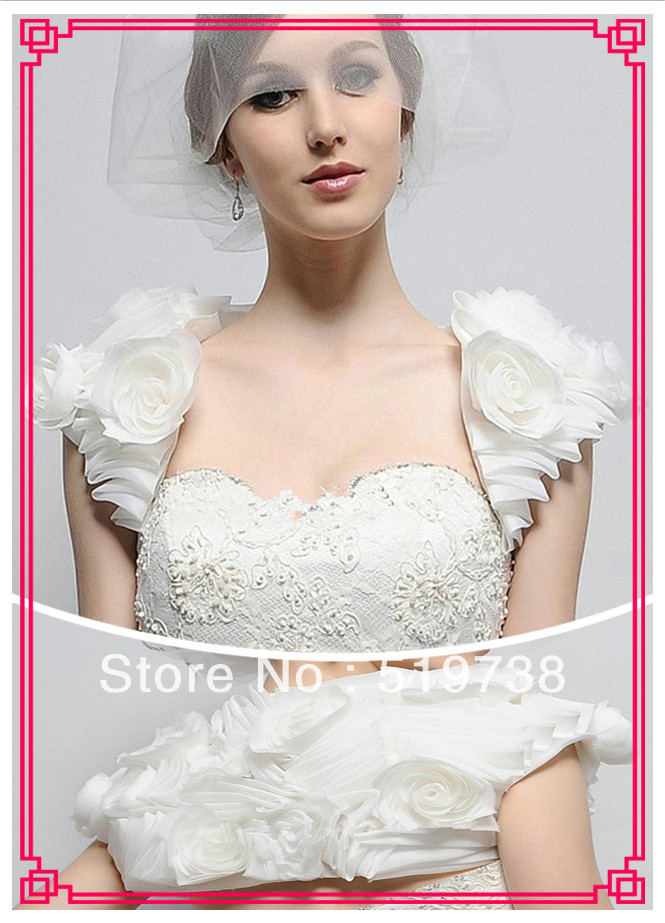 Fashion Cap Sleeve White Hand Made Flower Bridal Shrug Wedding Bolero Evening Wraps and Jackets