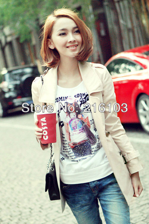 Fashion Casual Double-breasted Short Style Trench Coat With Pocket Beige NO.0036