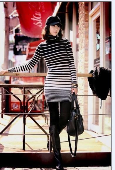 Fashion casual Elegant stripe slim turtleneck women sweater/ free shipping