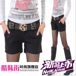 Fashion casual fashion leather shorts female 2012 spring PU leather trousers Black boot cut jeans women's