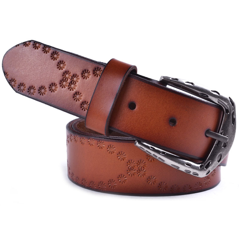 Fashion casual strap women's genuine leather all-match wide belt Women first layer of cowhide vintage embossed belt