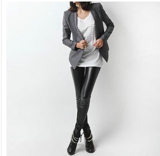 Fashion casual trousers faux leather skin after cotton patchwork cotton legging ankle length trousers