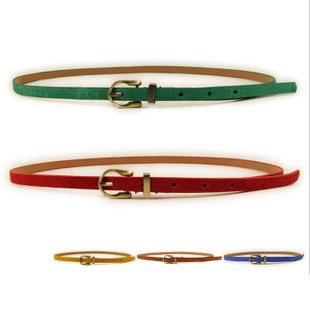 Fashion Casual women's lady's all-match multicolour candy color vintage round buckle pigskin genuine leather thin belt strap