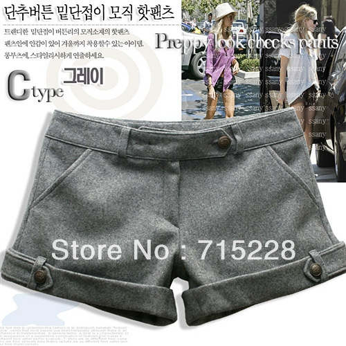 Fashion casual woolen shorts black , gray 2 colors factory direct Free shipping Wholesale