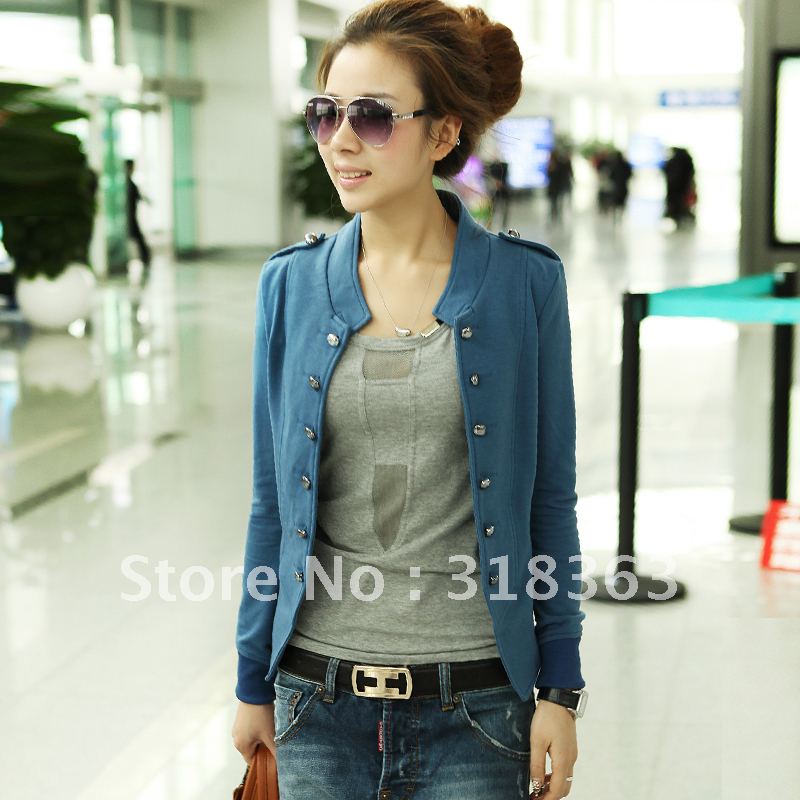 Fashion ce2005 autumn new arrival women's solid color stand collar epaulette double breasted short jacket coat