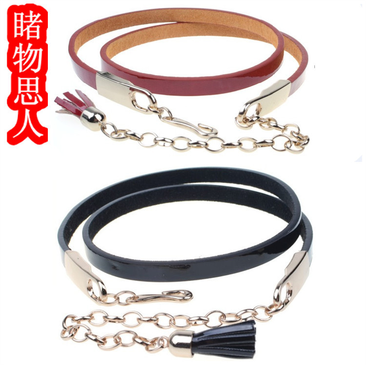 Fashion chain japanned leather all-match women's belly chain genuine leather thin belt decoration belt strap