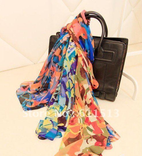 Fashion cheap 2012 summer Chiffon printing shawl, 100% silk,wholesale 20PCS/LOT, freeshipping