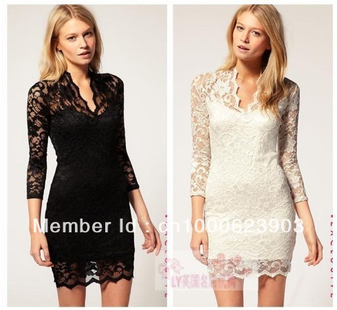 Fashion Cheaper lace thin V-neck women's multicolor Slim Dress