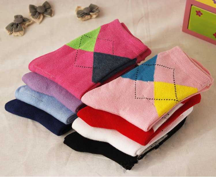 Fashion Classic Grid Design Gril's Combed Cotton Breathing Sports Socks,20 Pair/Lot+Free shipping