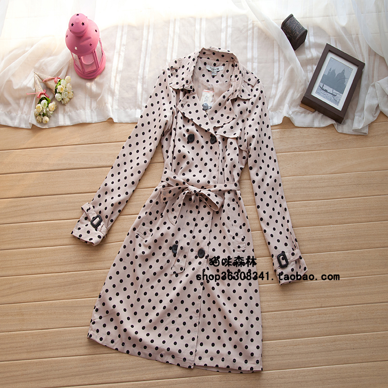 Fashion ! classic polka dot ! pink double layer chiffon one-piece dress sun shirt long design trench 0.32kg