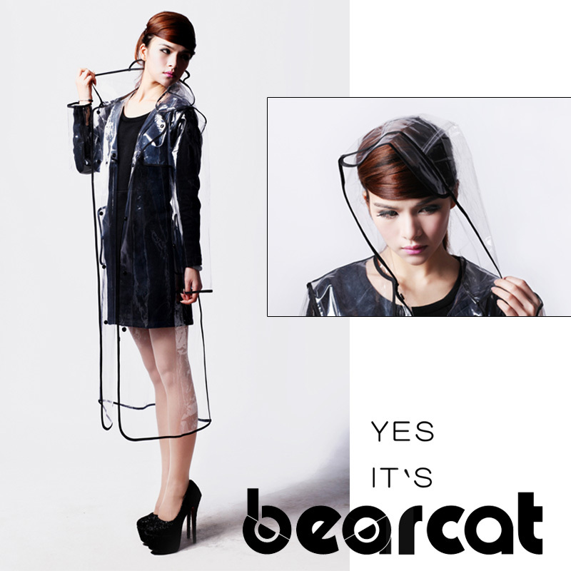 Fashion classic transparent raincoat bordered black hooded poncho adult raincoat lovers long design