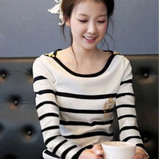 Fashion classical stripe long sleeves T-shirt women's T-shirt