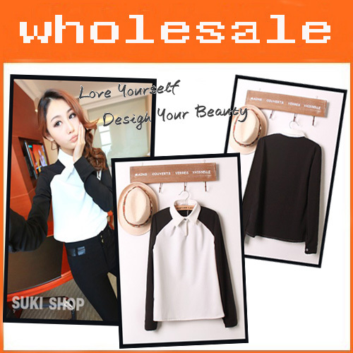 Fashion- Clothes 2013 Spring New Arrival Women's All-match color Block Single Button Shirt Top Free Szie Free Shipping