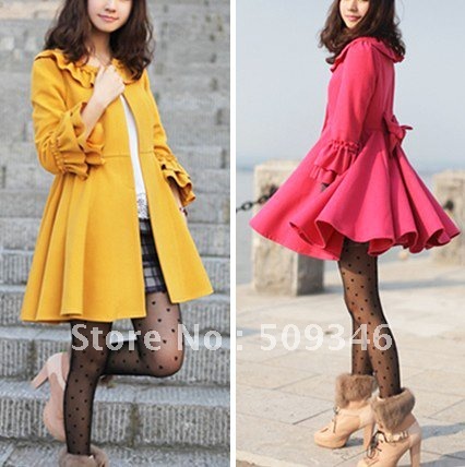 Fashion Coats For Women Ladies Autumn Winter Wool Blends Ruffle Overcoat Parka Trench Poncho Long Sleeve Pink Black Red Yellow