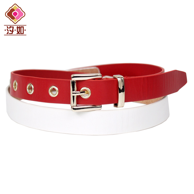 Fashion color block decoration around the first layer of cowhide strap all-match decoration two-color genuine leather belt red