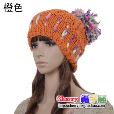 Fashion colorful hair ball knitted hat sweet handmade female warm autumn and winter hat knitted hat